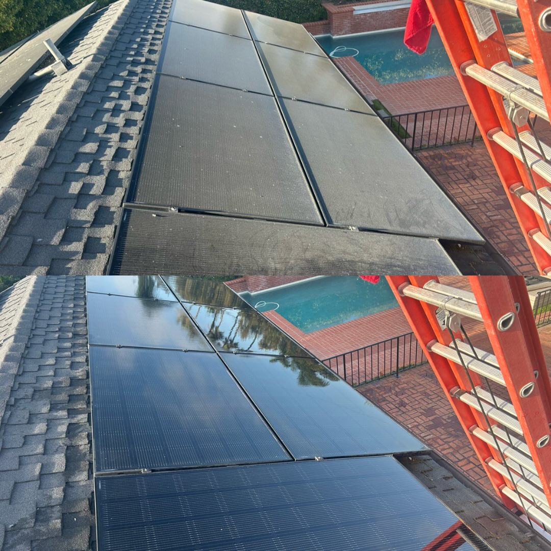 Solar panel cleaning before and after