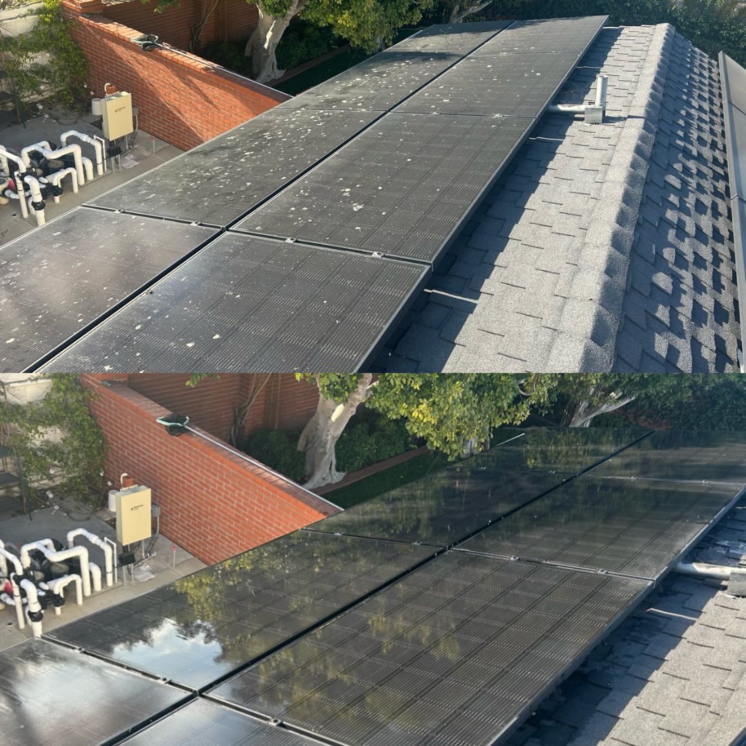 Solar panel cleaning before and after