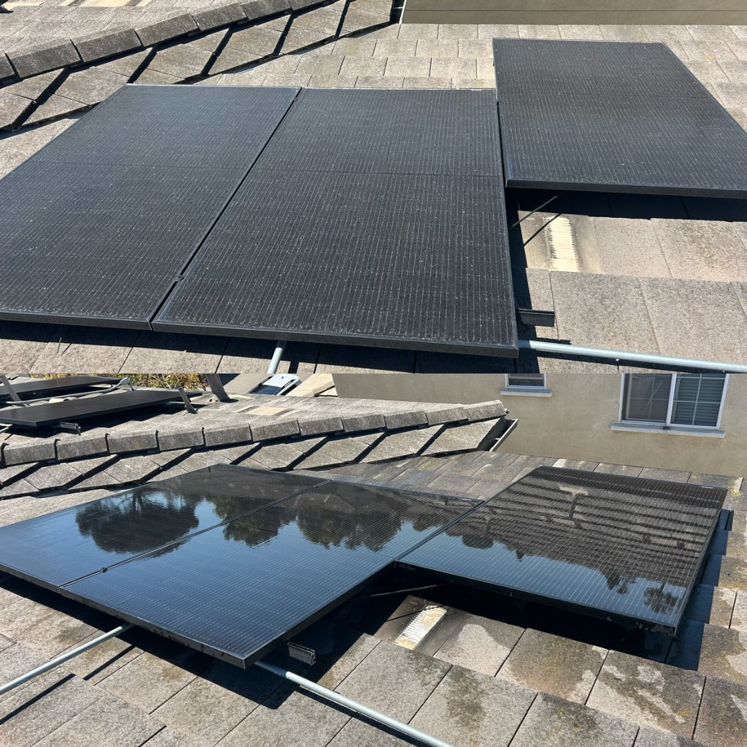 Solar panel cleaning before and after